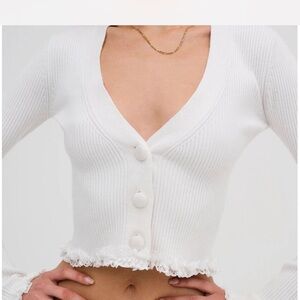 For Love & Lemons Nina lace trim cropped cardigan in coconut white sz medium